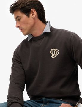 Superdry Herren Baumwolle Grafik Logo The Merchant Store Sweatshirt, Schwarz & Beige - Größe: L