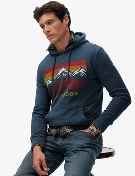 Superdry Men's Lässiges Mountain Hoodie Blau/rot - Größe: M