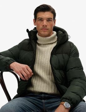 Superdry Herren Colourblock Steppjacke mit Kapuze Green - Größe: Xxl