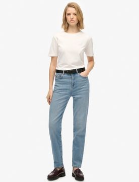 Superdry Damen Mom Jeans aus Bio-baumwolle mit Hohem Bund Blue - Größe: 28/30