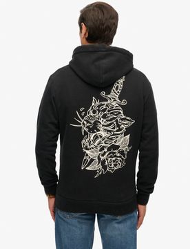 Superdry Herren Lockere Tattoo Flash Kapuzenjacke Black - Größe: L
