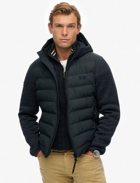Superdry Herren Kapuzen-strickjacke in Hybrid-optik Navy - Größe: M