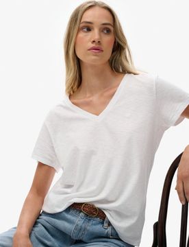 Superdry Damen Studios Slub T-shirt mit Stickerei White - Größe: 36