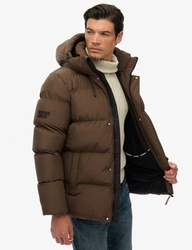 Superdry Herren Mittellange Sport-steppjacke mit Kapuze Brown - Größe: L
