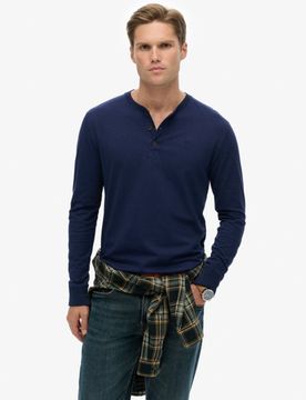 Superdry Herren Classic Essential Henley Shirt Navy - Größe: M