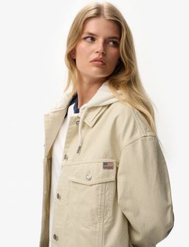 Superdry Damen Relaxed Hooded Trucker Jacke Beige - Größe: 40