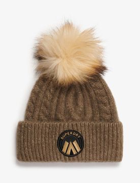 Superdry Damen Luxuriöse Beaniemütze mit Zopfmuster Khaki - Größe: 1Größe