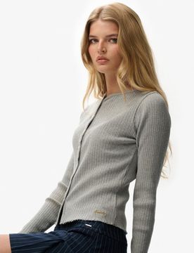 Superdry Damen Athletic Essentials Rippenstrick-cardigan Grey - Größe: 44