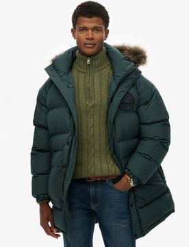 Superdry Herren Everest Longline Steppmantel Green - Größe: Xxxl