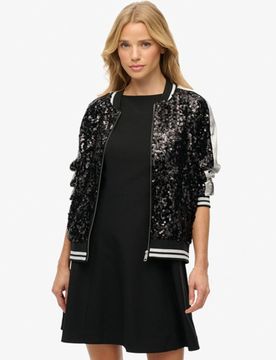 Superdry Damen Suikajan Jacke mit Pailletten Black - Größe: 36