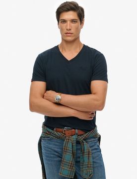 Superdry Herren Essential Logo T-shirt aus Bio-baumwolle mit V-ausschnitt Marineblau - Größe: L