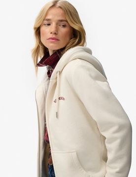 Superdry Damen Borg-gefütterter Hoodie mit Reißverschluss White - Größe: 44
