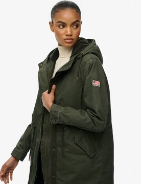 Superdry Damen Military Borg Fishtail Parka Khaki - Größe: 36