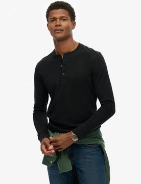Superdry Herren Classic Essential Henley Shirt Black - Größe: L