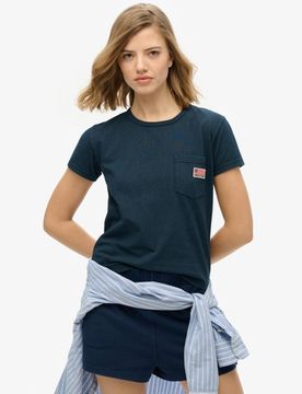 Superdry Damen Athletic Essential T-shirt mit Tasche Marineblau - Größe: 36