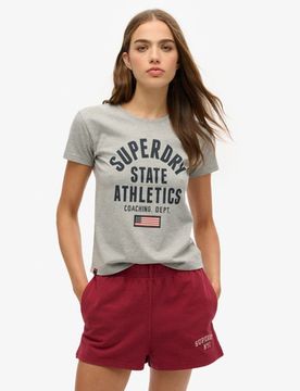 Superdry Damen Athletic Grafik T-shirt in Schmaler Passform Grau - Größe: 42