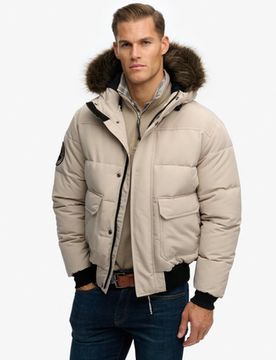 Superdry Herren Everest Bomberjacke mit Kapuze Cream - Größe: M
