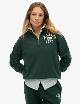Superdry Damen Athletic Essentials Sweatshirt mit Applikation und Halbreißverschluss Green - Größe: 44