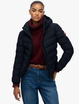 Superdry Damen Fuji Steppjacke mit Kapuze Navy - Größe: 42