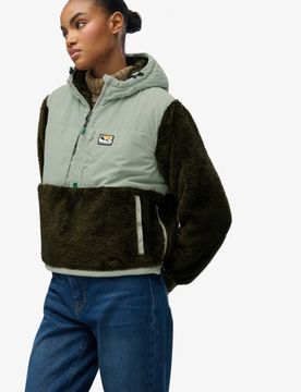 Superdry Damen Superweiche Hybrid-jacke mit Halbreißverschluss Khaki - Größe: 36