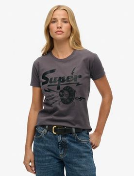 Superdry Damen Band Merch T-shirt mit Schmaler Passform Grey - Größe: 42