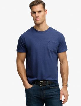 Superdry Herren Klassisches Baumwoll-leinen T-shirt mit Tasche Blue - Größe: Xxxl