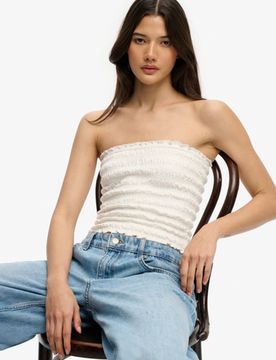 Superdry Damen Gerafftes Jersey-bandeau White - Größe: 42