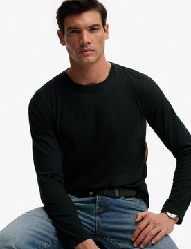 Superdry Herren Klassisches Langarmshirt aus Baumwolle und Leinen Black - Größe: M