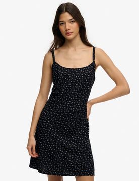 Superdry Damen Bedrucktes Mini-trägerkleid Black - Größe: 38