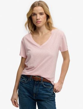 Superdry Damen Studios Slub T-shirt mit Stickerei Pink - Größe: 44
