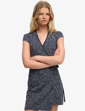 Superdry Damen Athletic Essential Wickelkleid Navy - Größe: 40