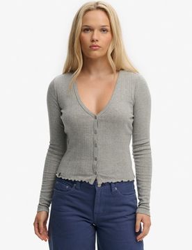Superdry Damen Athletic Essential Pointelle Strickjacke Grey - Größe: 36