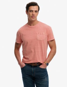 Superdry Herren Klassisches Baumwoll-leinen T-shirt mit Tasche Pink - Größe: L