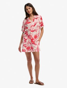 Superdry Damen Bedruckte Baumwoll-strandshorts Red - Größe: 44