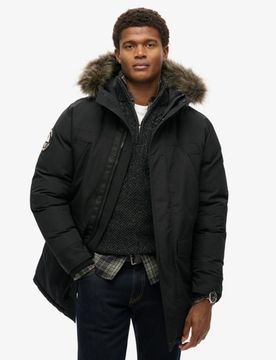Superdry Herren Everest Parka mit Kunstfellbesatz Schwarz - Größe: L