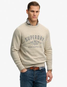 Superdry Herren Baumwolle Grafischer Druck The Merchant Store - Sweatshirt, Creme & Grau - Größe: XL