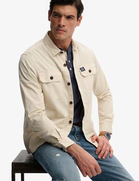 Superdry Herren Zweifach Taschen Overshirt Cream - Größe: L