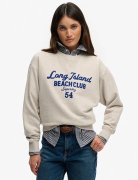 Superdry Damen Beach Club Sweatshirt mit Lockerer Passform Cream - Größe: 44
