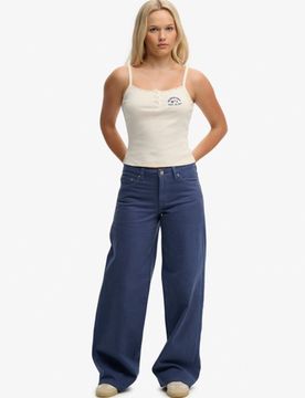 Superdry Damen Mid Rise Baggy Hose Navy - Größe: 28/30