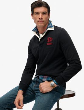 Superdry Herren Vintage Athletic Jersey Rugby-shirt Navy - Größe: S