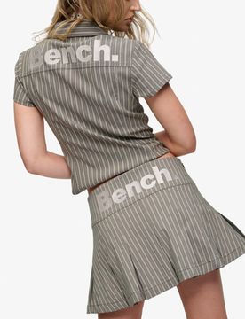 Superdry Damen Bench Logo Plissierter Streifen-minirock Beige - Größe: S