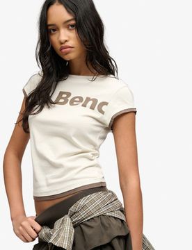 Superdry Damen Bench Figurbetontes T-shirt mit Kurzarm-layer Cream - Größe: M