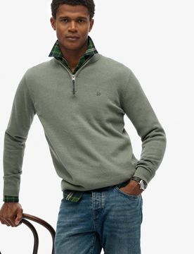 Superdry Herren Essentials Baumwoll-pullover mit Reißverschluss Green - Größe: L