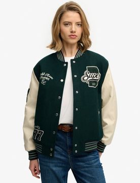 Superdry Damen Patched Varsity College-bomberjacke Green - Größe: 42