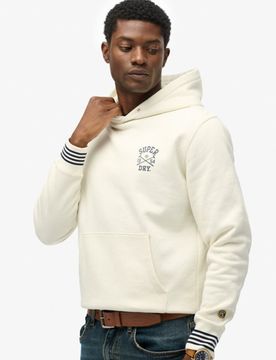 Superdry Herren Baumwolle Gedrucktes Logo Athletic Club Kapuzenpullover, Creme - Größe: M