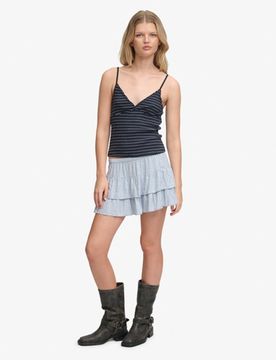 Superdry Damen Bedruckter Stufenrock in Mini-länge Blue - Größe: 42