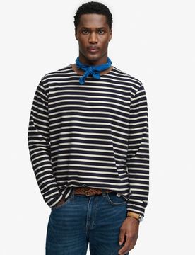 Superdry Herren The Merchant Store Gestreiftes Langarmshirt Navy - Größe: L
