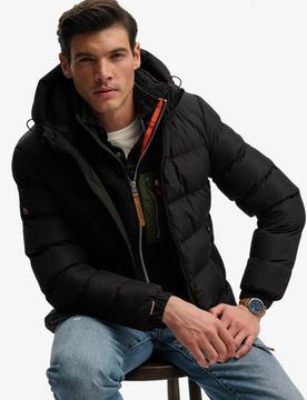 Superdry Herren Kapuzen-sportpufferjacke Schwarz - Größe: Xxl