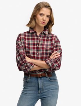 Superdry Damen Kariertes Flanellhemd in Lockerer Passform Red - Größe: 44