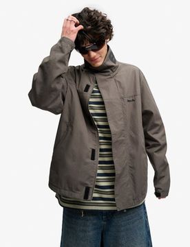 Superdry Herren Bench Ripstop-jacke mit Hohem Kragen Dark Grey - Größe: S
